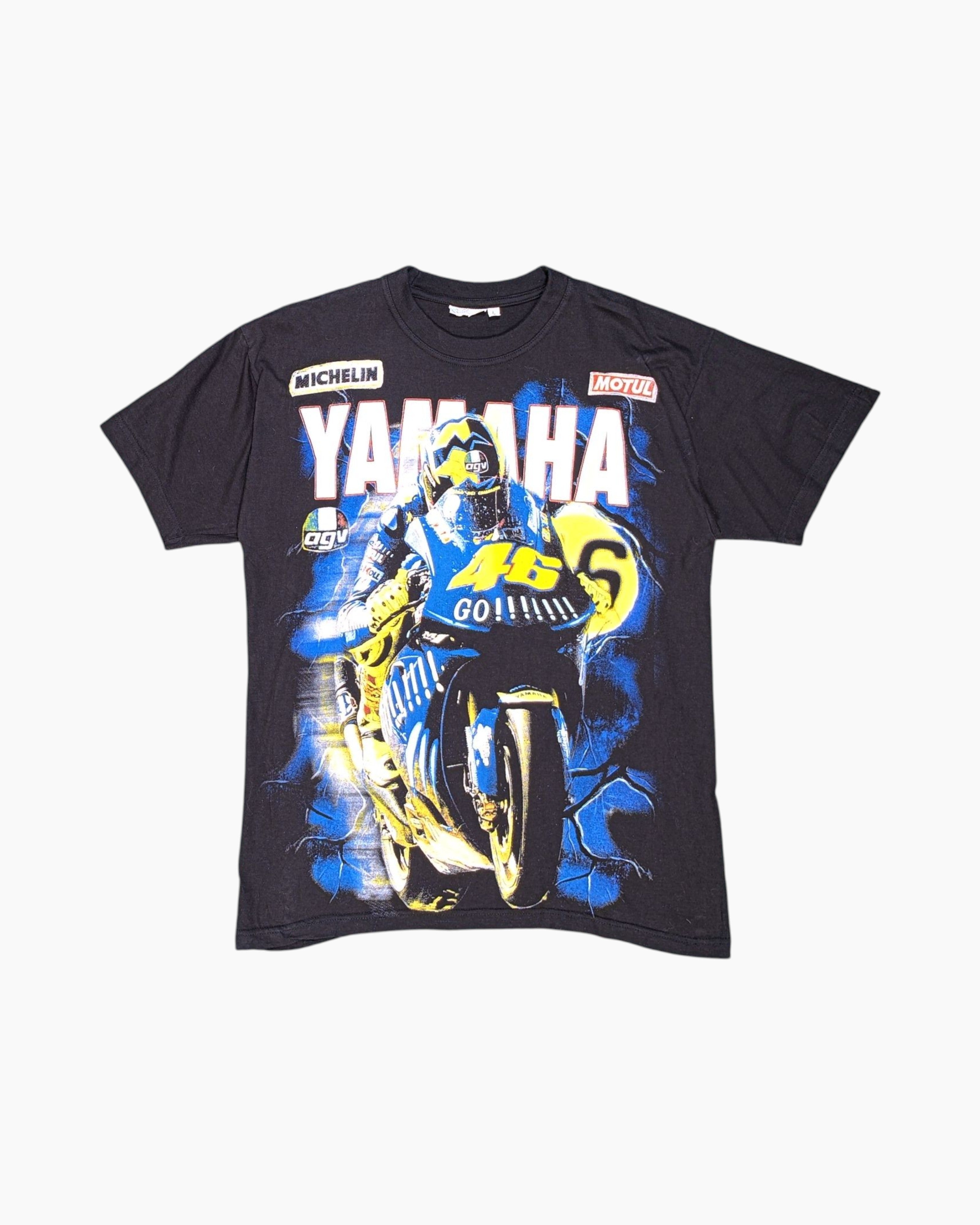 Front Vintage Y2K Unknown Graphic T-Shirt – Black Yamaha Racing Print