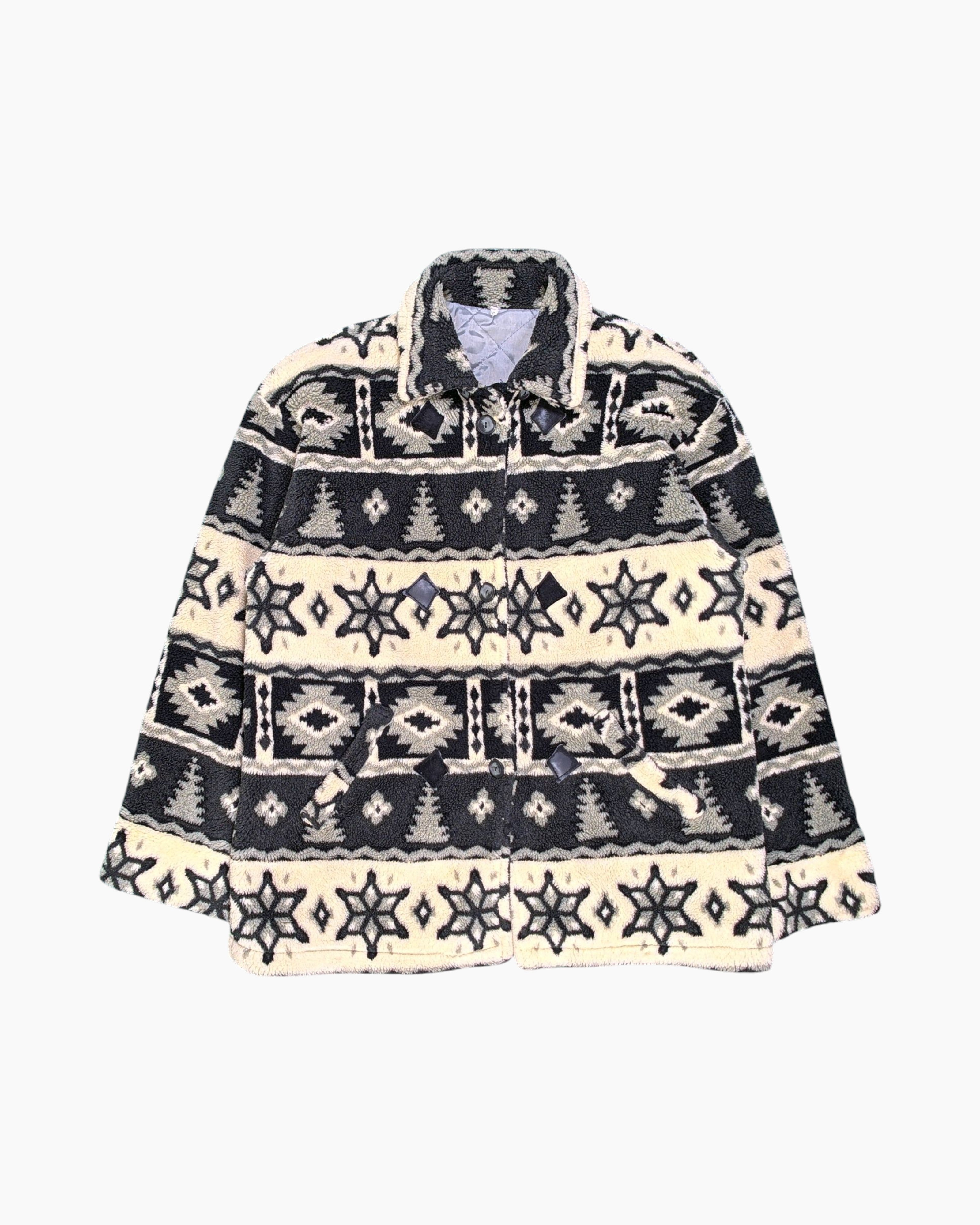 Front Vintage 80s/90s Unknown Hooded Jacket – Cream Nordic Geometric (Preloved)