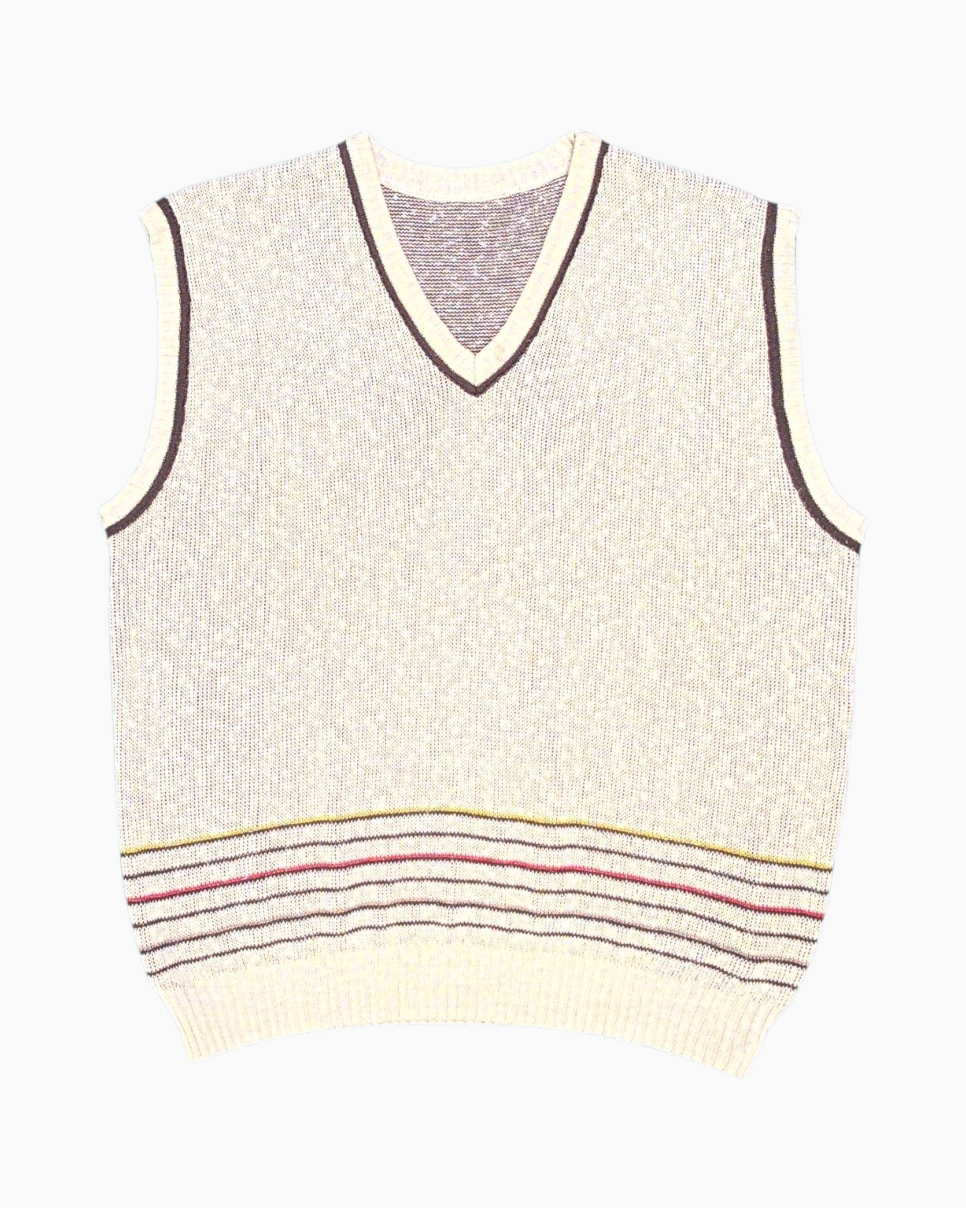 Front Vintage 70s Knit Vest – Cream Striped Trim (Preloved, US XL)