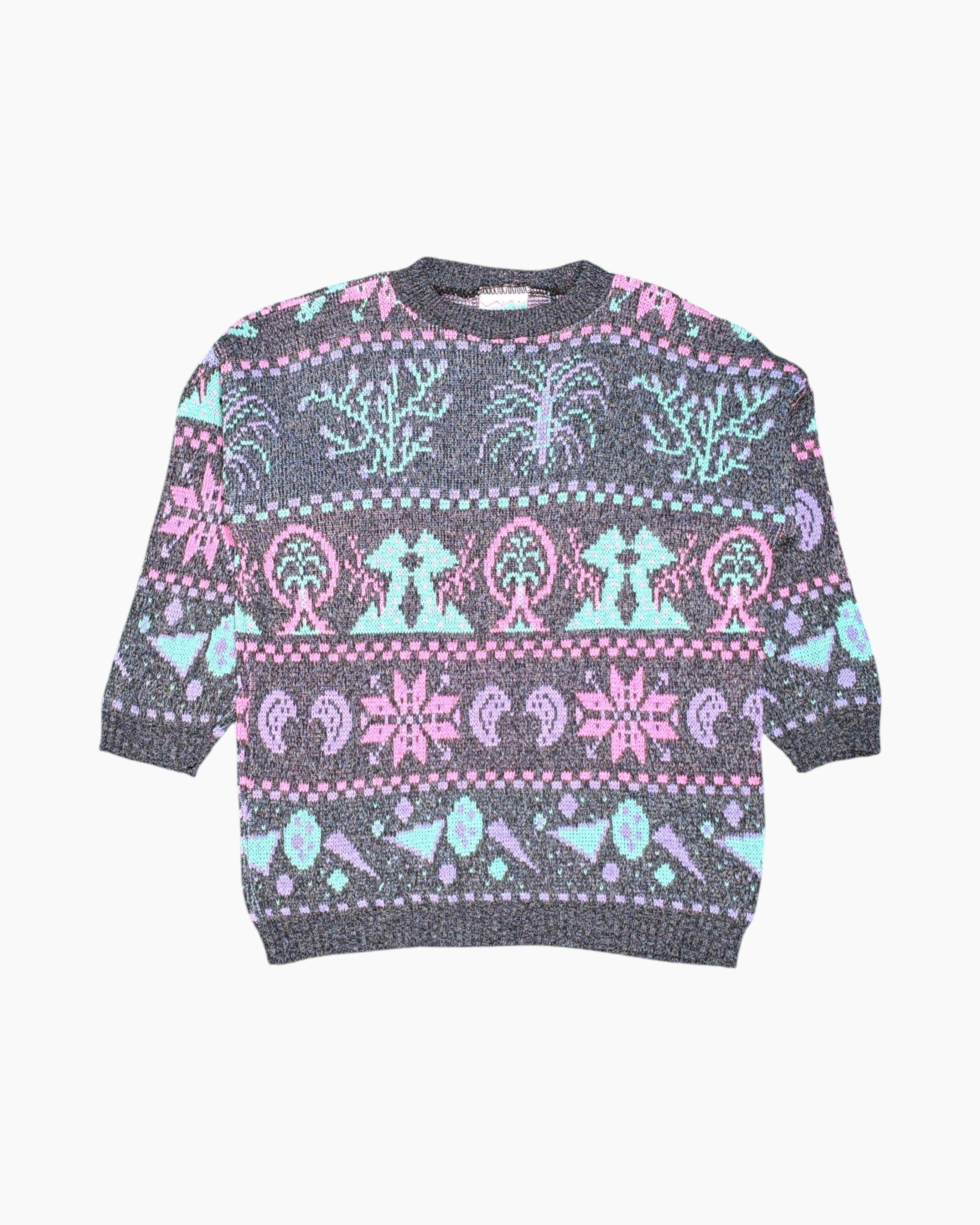Front Vintage 80s/90s Unknown Pullover Sweater – Multicolor Memphis Jacquard