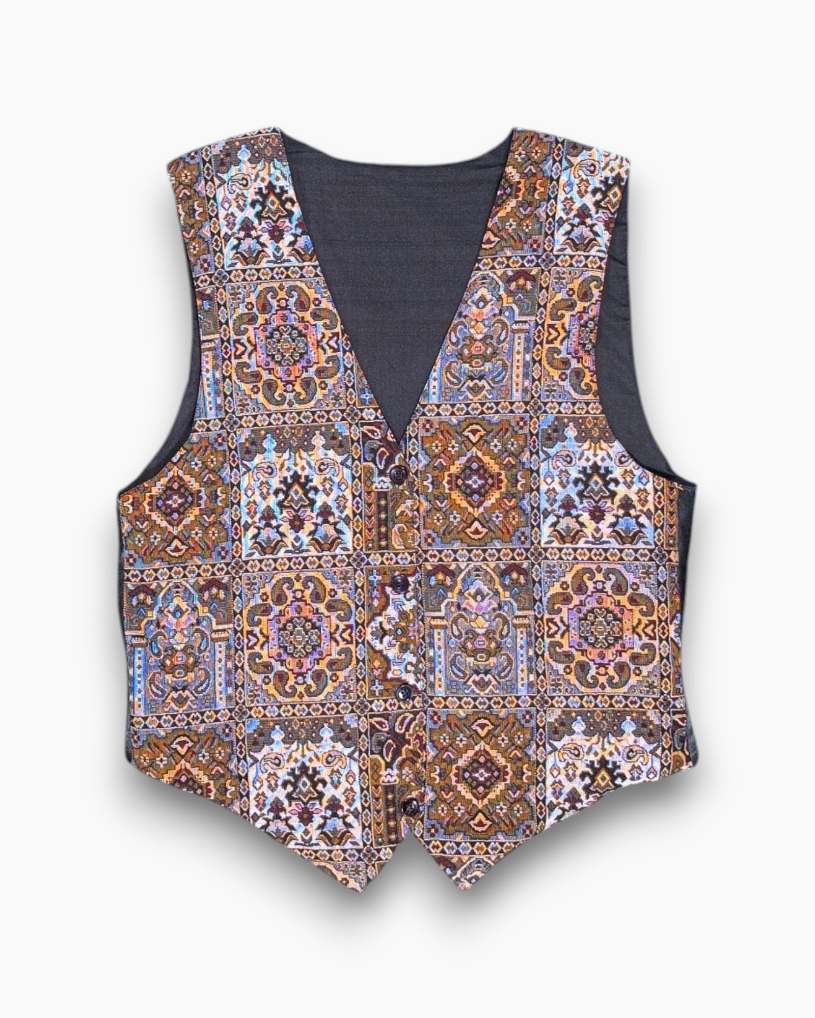 Front Vintage 80s/90s Unknown Sleeveless Top – Multicolor Gobelin Jacquard