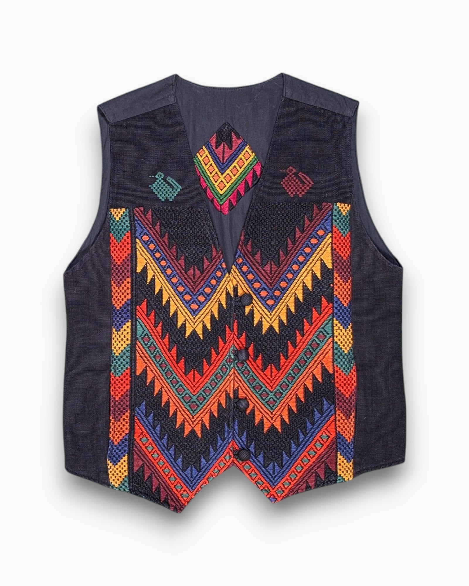 Front Vintage 80s/90s Unknown Sleeveless Vest – Multicolor Zigzag Jacquard