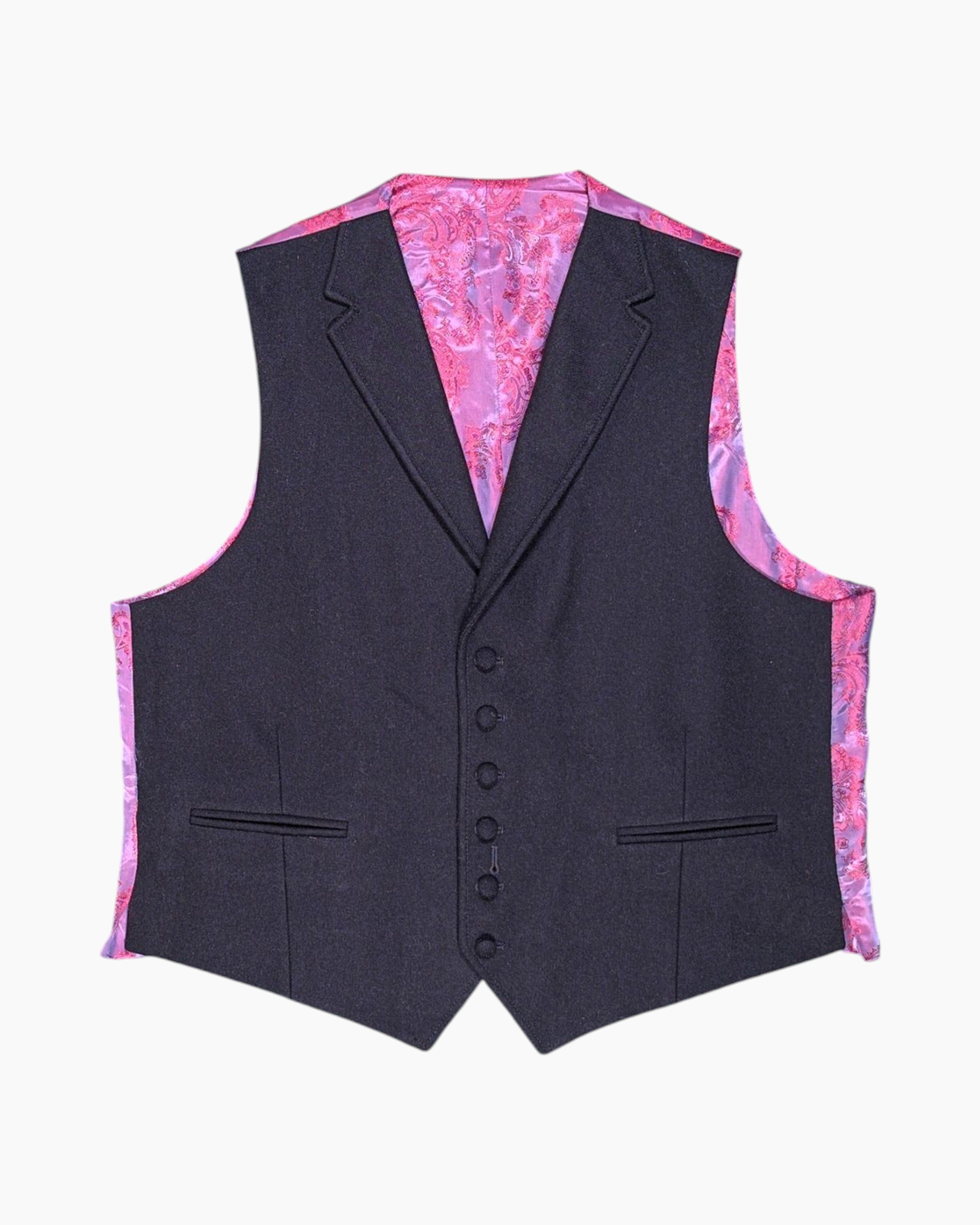Front Pre-owned Unknown Waistcoat (Vest) – Black Satin Paisley Lining