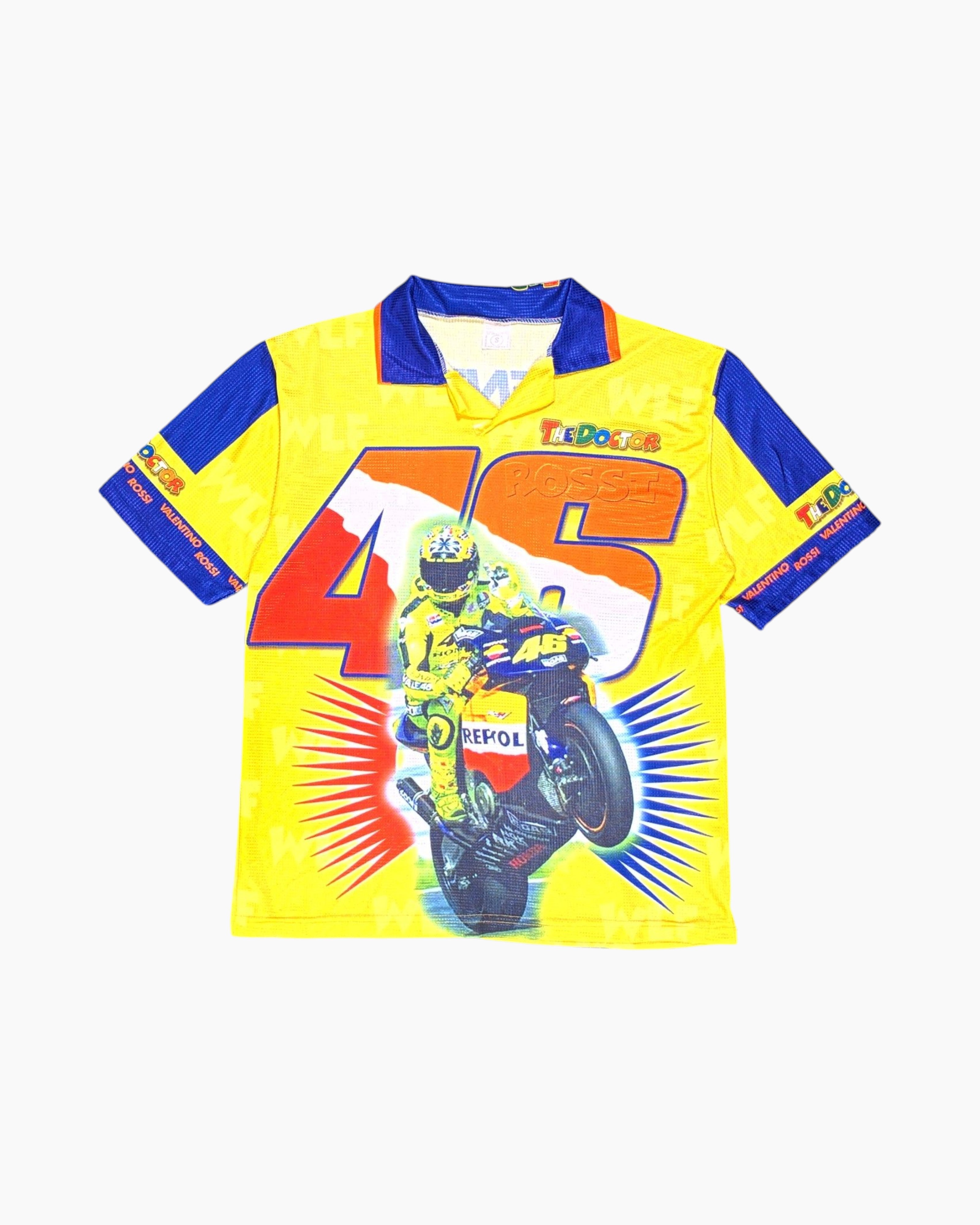 Front Vintage Y2K VALENTINO ROSSI Graphic T-Shirt – Neon Yellow Repsol 46
