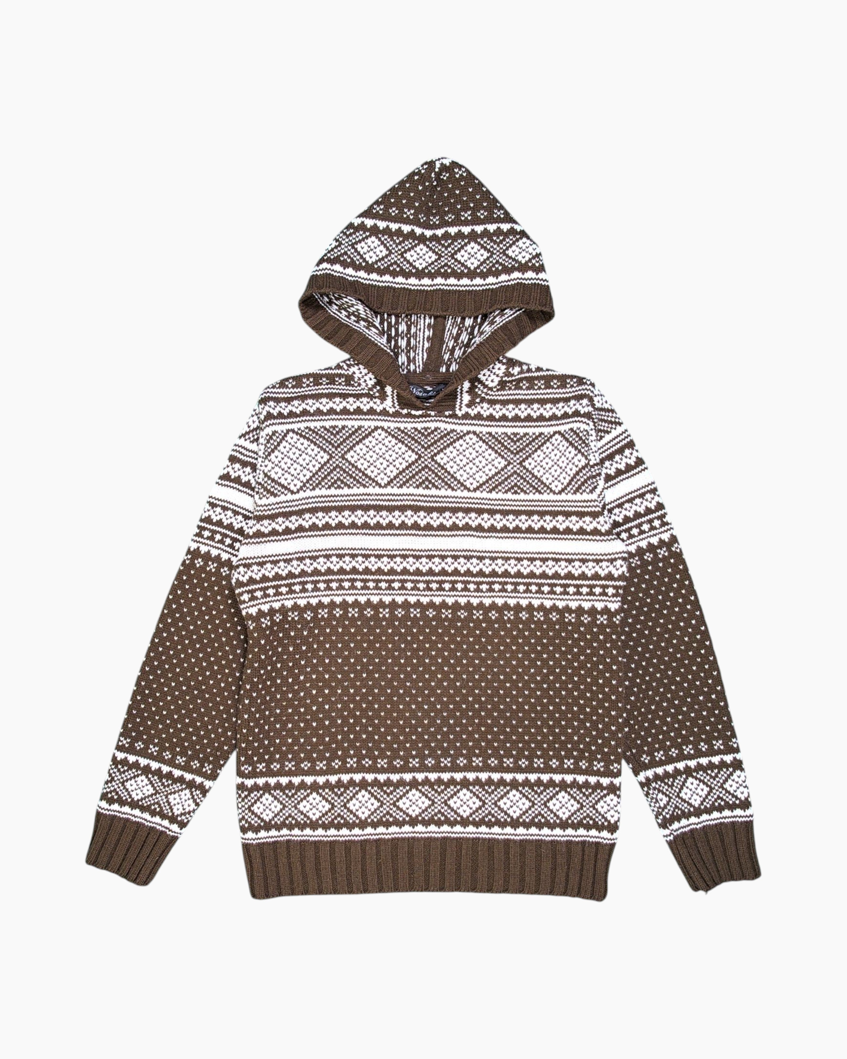 Front Pre-owned Wasabi Hooded Sweater – Brown Fair Isle Knit