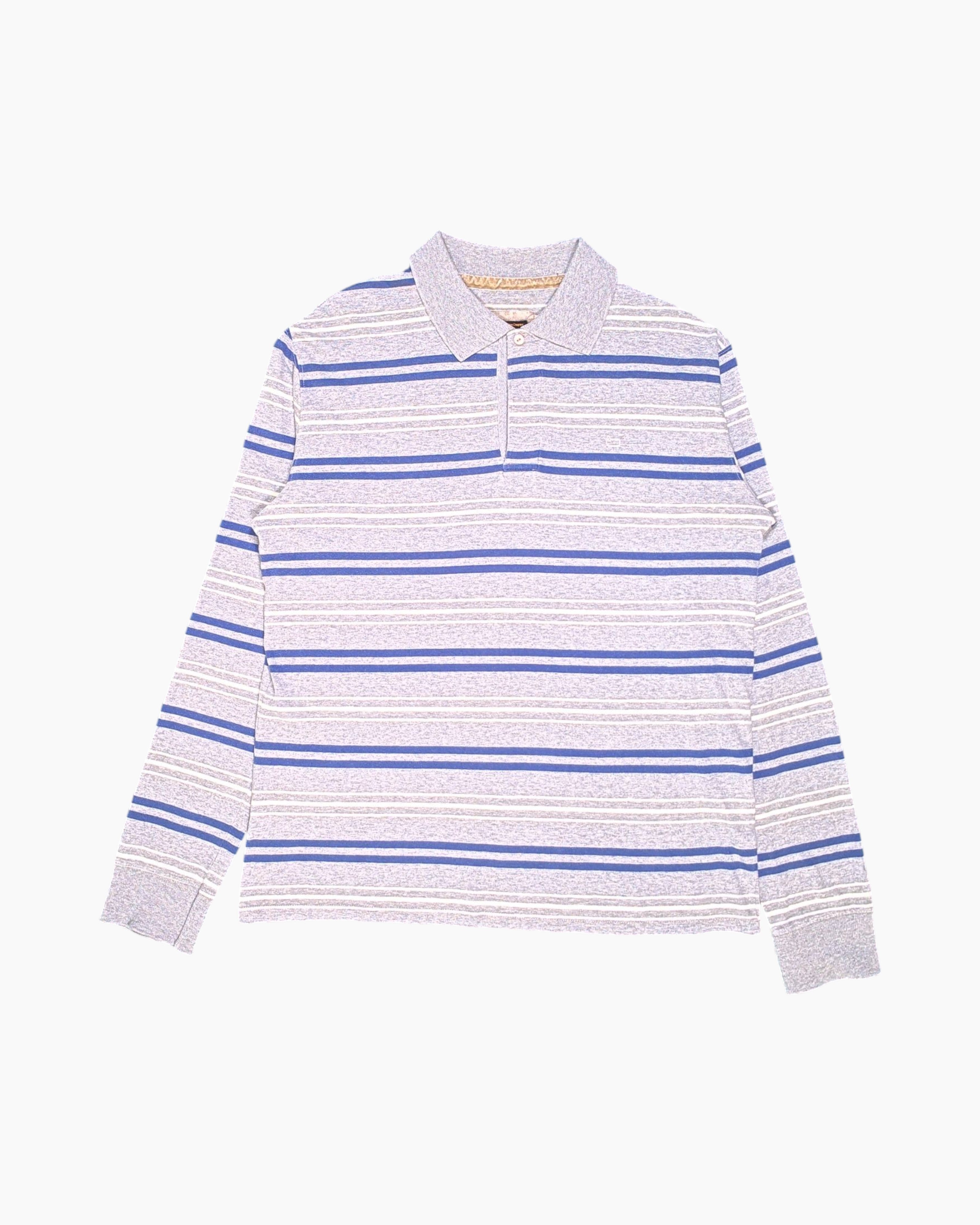 Front Vintage 90s/2000s Woolrich Long Sleeve Polo Shirt – Striped (Navy/Yellow) 