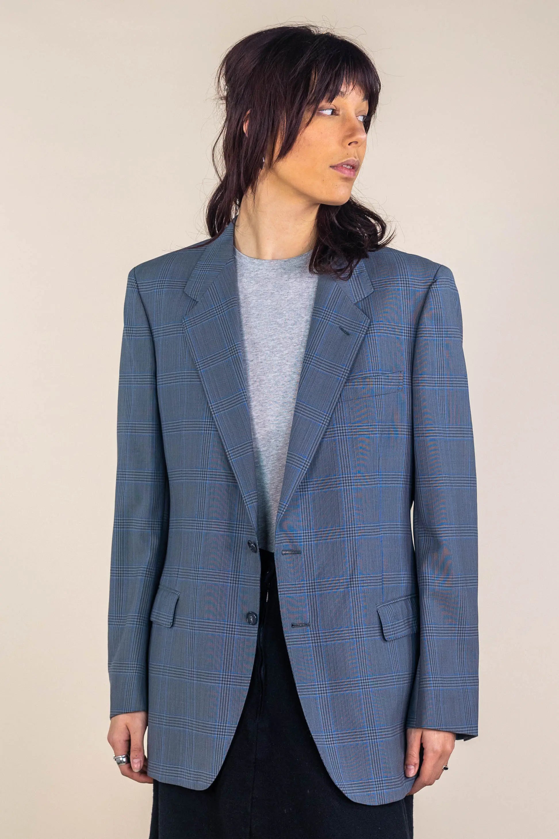 jvlivs - Grey Tartan Blazer- ThriftTale.com - Vintage and second handclothing